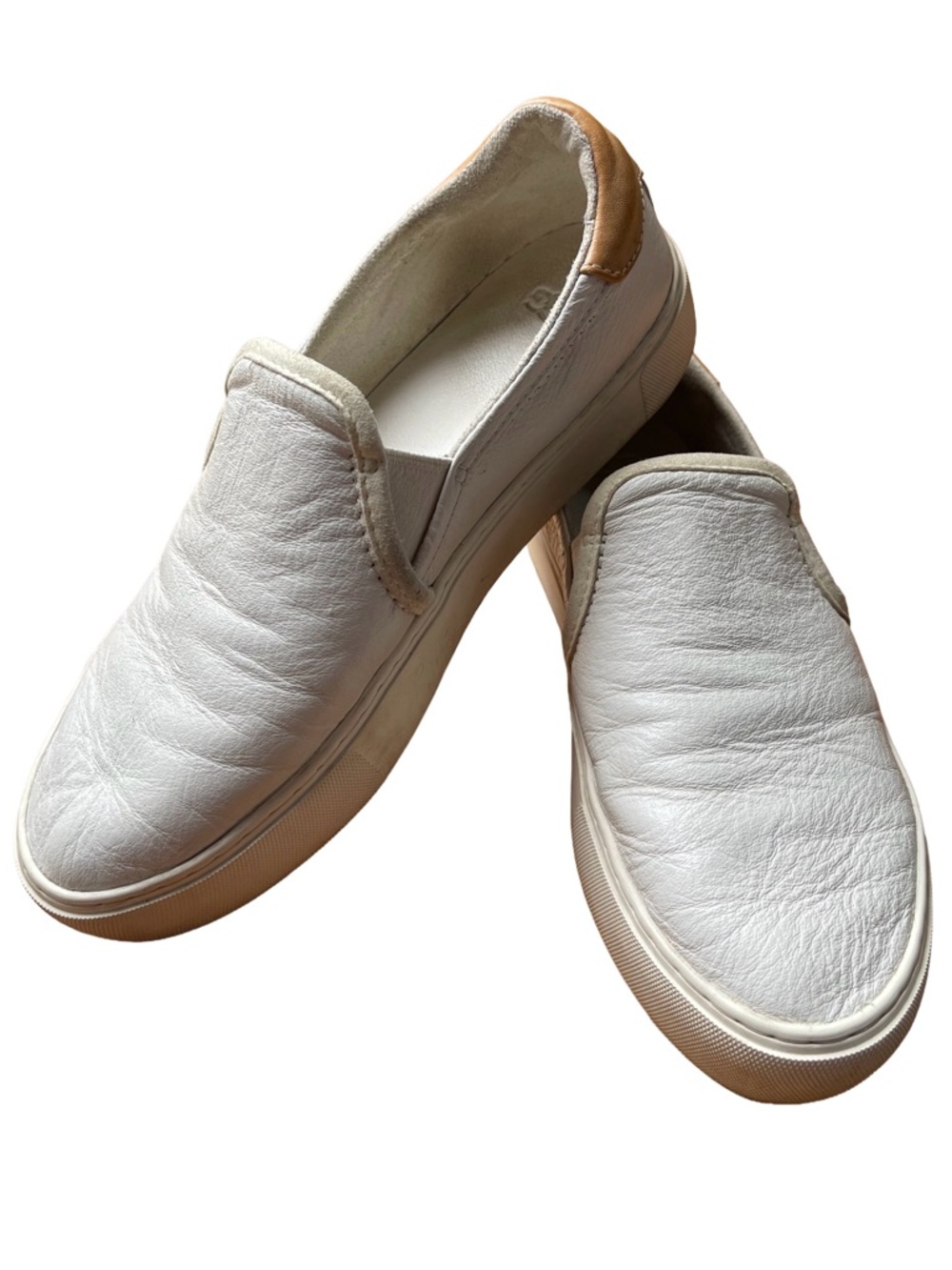 UGG Women’s Cahlvan White Leather Slip On Sneakers Tan Heel
